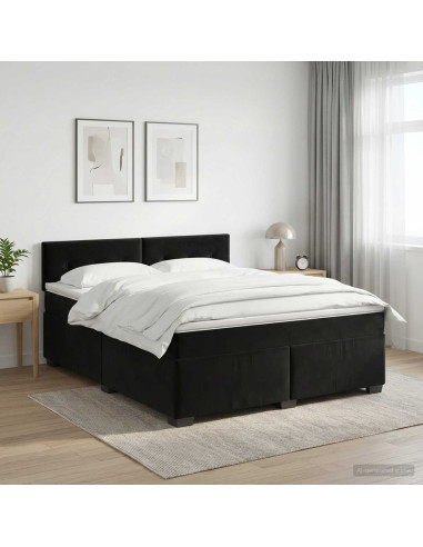 Letto box spring con materasso Nero 160 x 200 cm Velluto