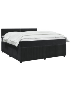 Letto box spring con materasso Nero 160 x 200 cm Velluto 2