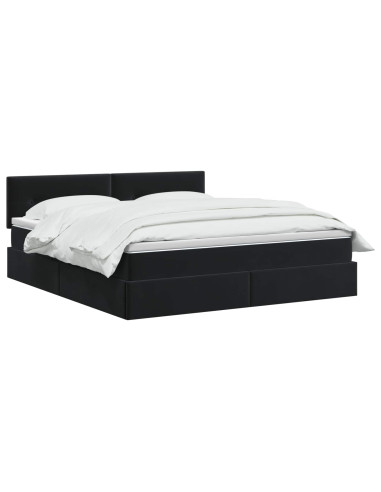 Letto con Contenitore con testiera Nero 160 x 200 cm Velluto