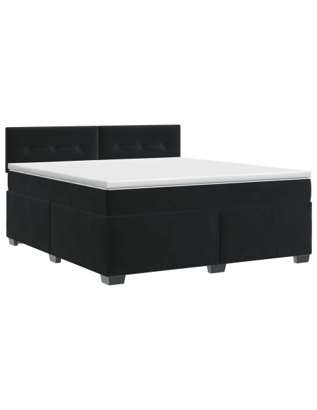 Letto box spring con materasso Nero 160 x 200 cm Velluto