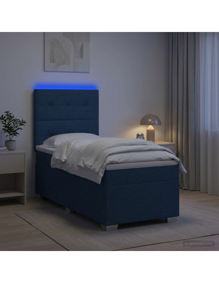 Letto box spring con materasso Blu 90 x 190 cm Tessuto