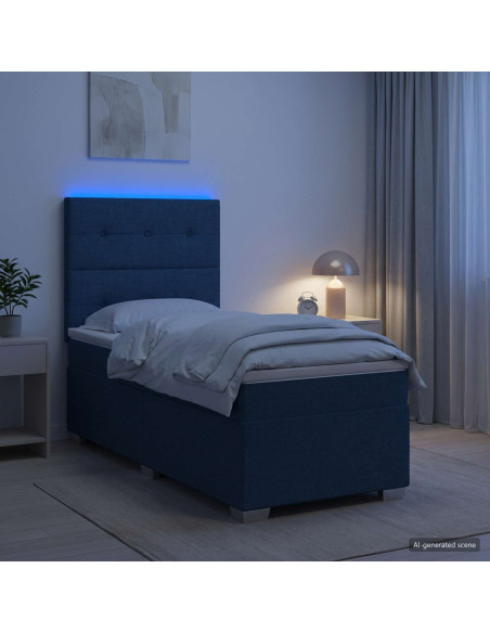 Letto box spring con materasso Blu 90 x 200 cm Tessuto
