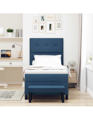 Letto a molle con testiera Blu 90 x 200 cm Tessuto