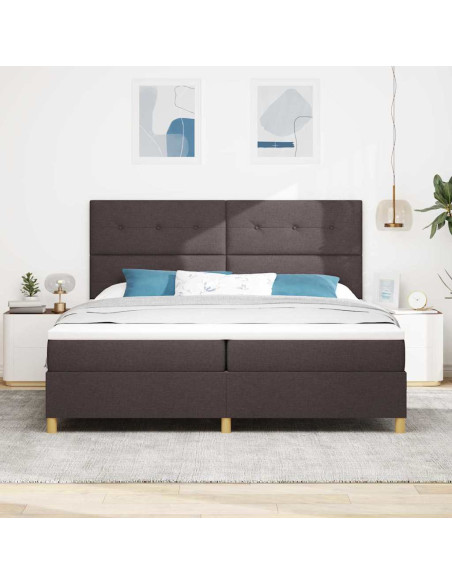 Letto a molle con testiera Marrone Scuro 200 x 200 cm Tessuto
