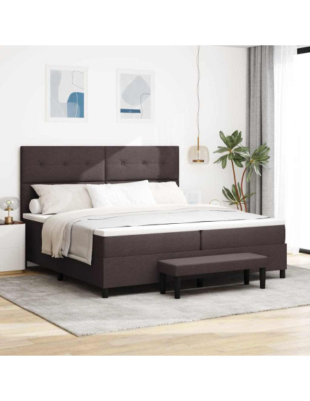 Letto a molle con testiera Marrone Scuro 200 x 200 cm Tessuto