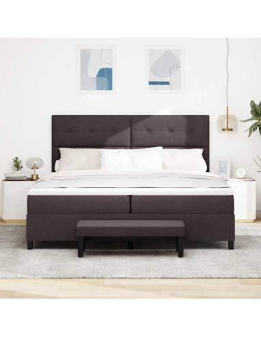 Letto a molle con testiera Marrone Scuro 200 x 200 cm Tessuto