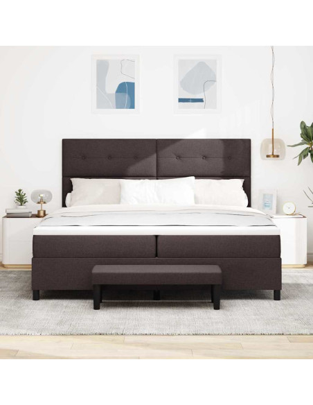 Letto a molle con testiera Marrone Scuro 200 x 200 cm Tessuto