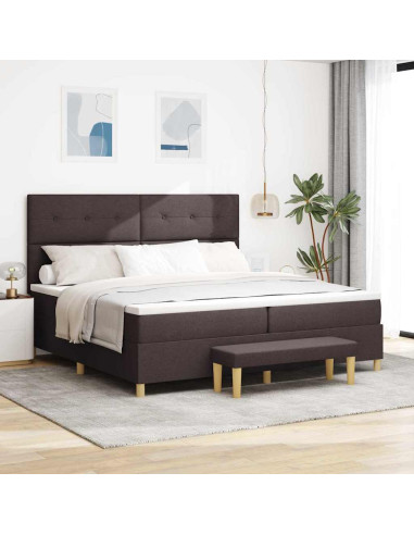 Letto a molle con testiera Marrone scuro 200 x 200 cm Tessuto