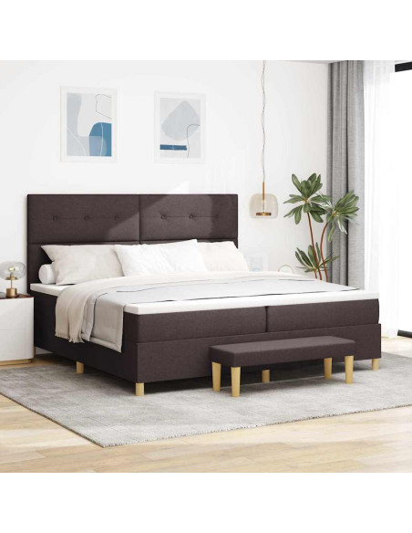 Letto a molle con testiera Marrone scuro 200 x 200 cm Tessuto