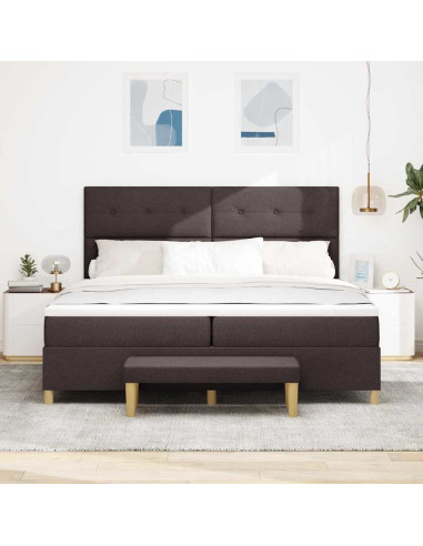 Letto a molle con testiera Marrone scuro 200 x 200 cm Tessuto