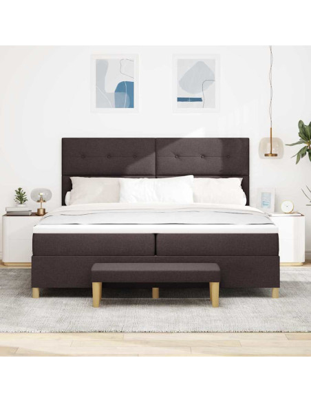 Letto a molle con testiera Marrone scuro 200 x 200 cm Tessuto