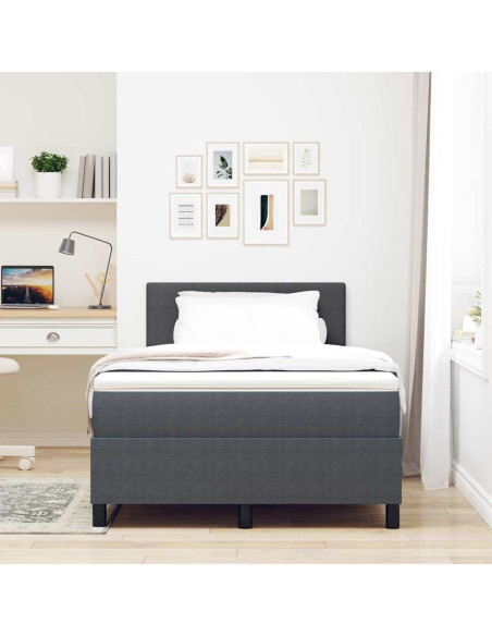 Letto a molle con testiera Grigio Scuro e Bianco 120 x 190 cm