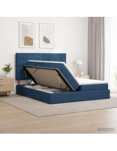 Letto con Contenitore con testiera Blu 180 x 200 cm Tessuto