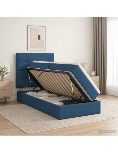 Letto con contenitore LED e materasso Blu 90 x 200 cm Tessuto