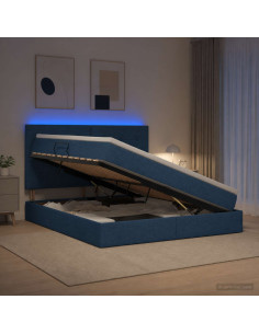 Letto con contenitore LED e materasso Blu 180 x 200 cm Tessuto