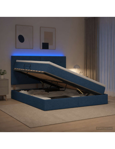 Letto con contenitore LED e materasso Blu 180 x 200 cm Tessuto