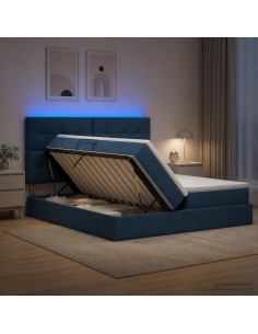 Letto con contenitore LED e materasso Blu 180 x 200 cm Tessuto