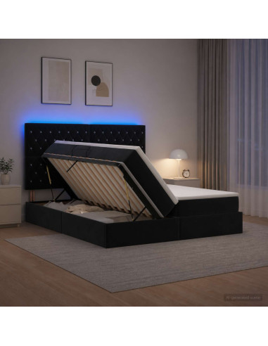 Letto con contenitore LED e materasso Nero 200 x 200 cm Velluto