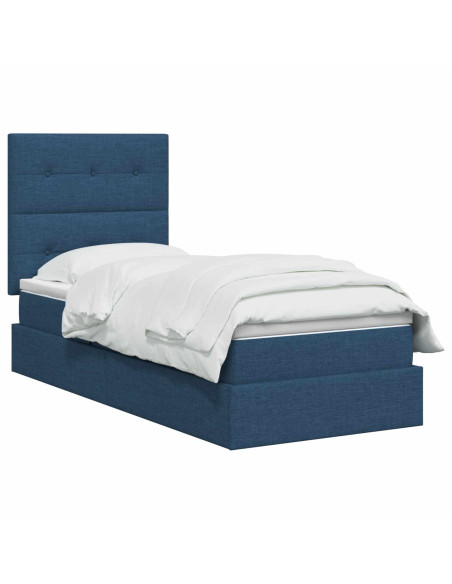 Letto con contenitore LED e materasso Blu 90 x 200 cm Tessuto
