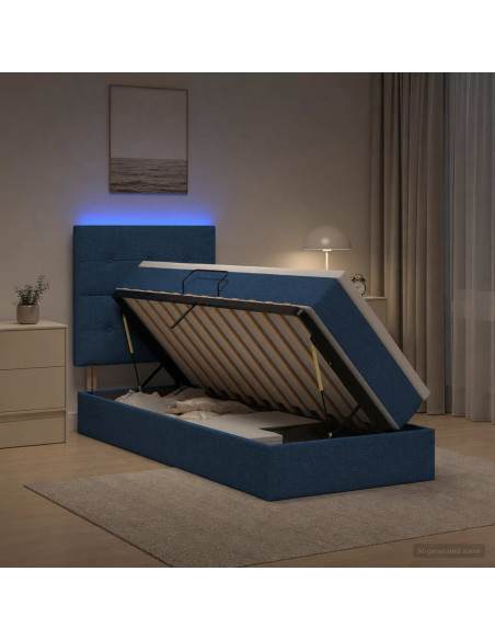 Letto con contenitore LED e materasso Blu 90 x 200 cm Tessuto