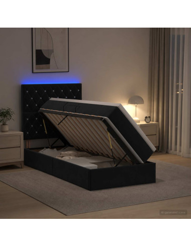 Letto con contenitore LED e materasso Nero 100 x 200 cm Velluto