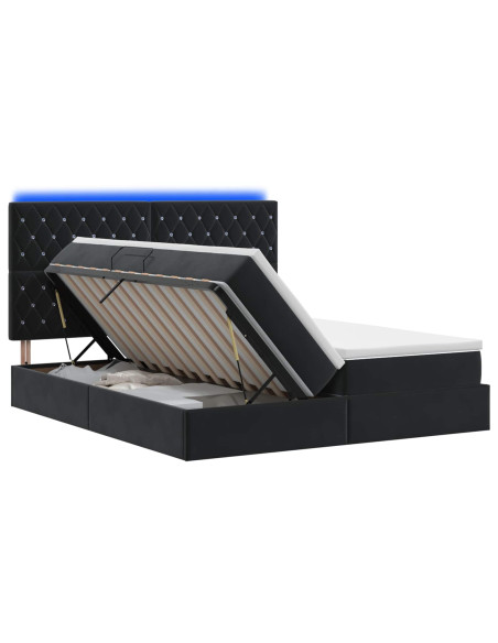 Letto con contenitore LED e materasso Nero 200 x 200 cm Velluto