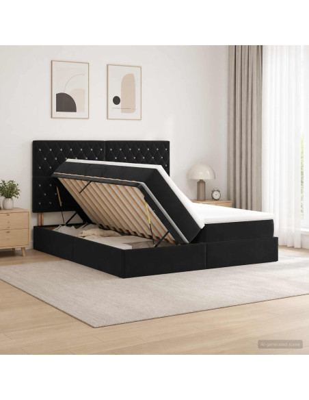 Letto con contenitore LED e materasso Nero 200 x 200 cm Velluto