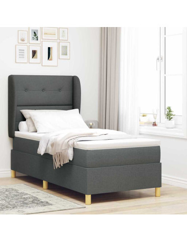 Letto a molle con testiera Grigio scuro 200 x 90 cm Tessuto