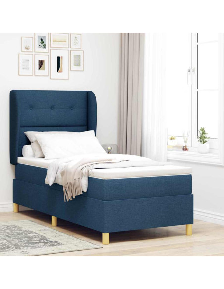 Letto a molle con testiera Blu 200 x 90 cm Tessuto