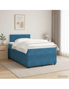 Letto box spring con materasso Blu Scuro 120 x 200 cm Velluto