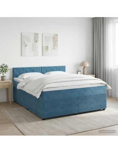 Letto box spring con materasso Blu Scuro 140 x 190 cm Velluto