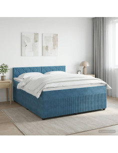 Letto box spring con materasso Blu Scuro 160 x 200 cm Velluto