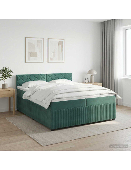 Letto box spring con materasso Verde Scuro 200 x 200 cm Velluto