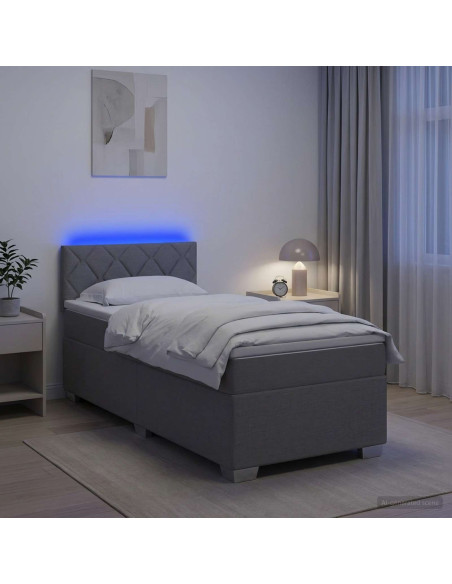 Letto con Box Spring, Materasso e LED Grigio Chiaro Tessuto