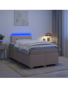 Letto con Box Spring, Materasso e LED Crema 120 x 190 cm
