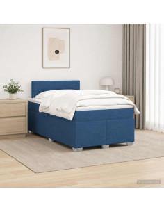 Letto con Box Spring, Materasso e LED Blu 120 x 190 cm Tessuto