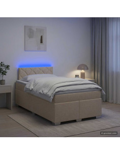 Letto con Box Spring, Materasso e LED Crema 120 x 190 cm