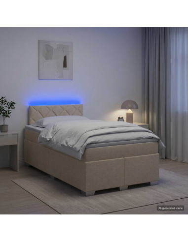 Letto con Box Spring, Materasso e LED Crema 120 x 190 cm
