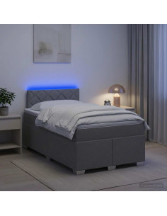 Letto con Box Spring, Materasso e LED Grigio Chiaro Tessuto