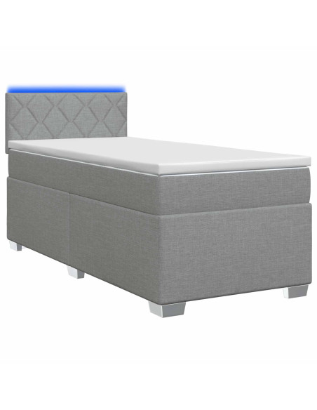 Letto con Box Spring, Materasso e LED Grigio Chiaro Tessuto