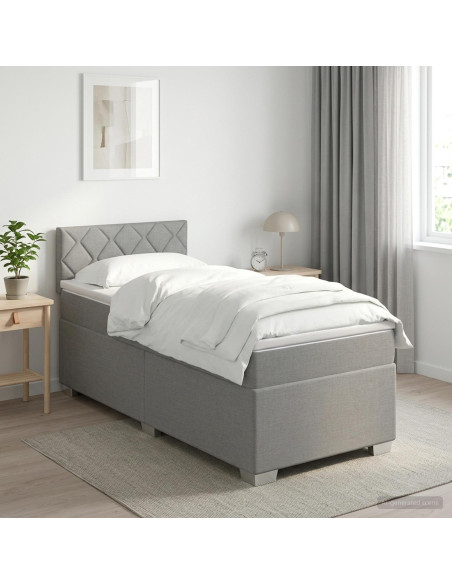 Letto con Box Spring, Materasso e LED Grigio Chiaro Tessuto