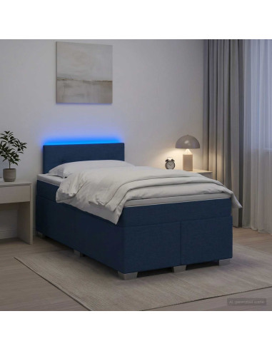 Letto con Box Spring, Materasso e LED Blu 120 x 190 cm Tessuto