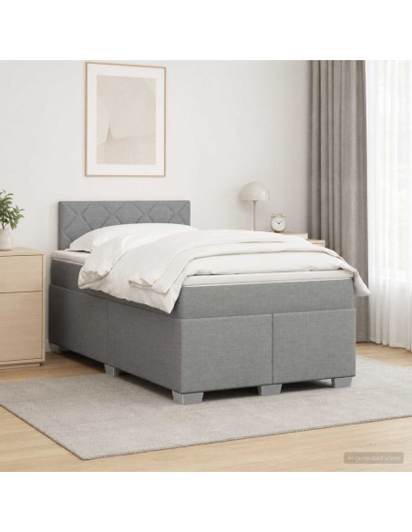 Letto con Box Spring, Materasso e LED Grigio Chiaro Tessuto