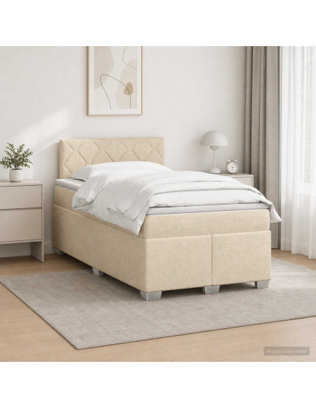 Letto con Box Spring, Materasso e LED Crema 120 x 190 cm