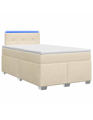 Letto con Box Spring, Materasso e LED Crema 120 x 200 cm
