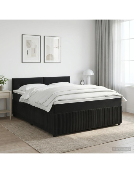 Letto box spring con materasso Nero 160 x 200 cm Velluto