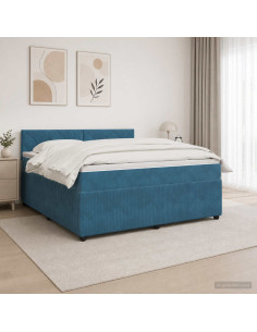 Letto box spring con materasso Blu 140 x 200 cm Velluto