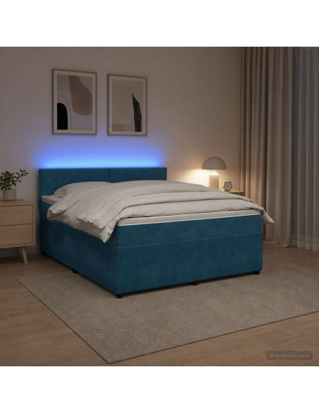 Letto box spring con materasso Blu 160 x 200 cm Velluto