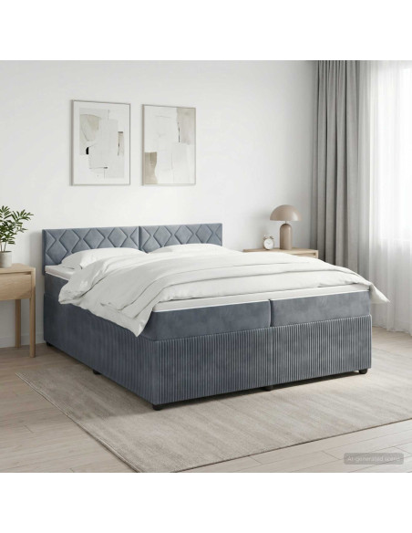 Letto box spring con materasso Grigio Scuro 200 x 200 cm