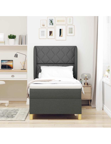 Letto a molle con testiera Grigio scuro 200 x 100 cm Tessuto
